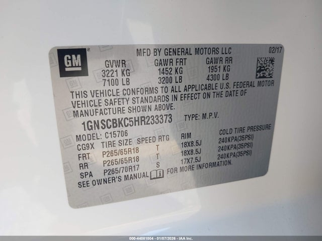 1GNSCBKC5HR233373 Chevrolet Tahoe Lt