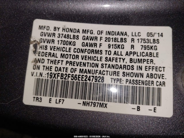 Honda Civic Lx 2014 19XFB2F56EE247928 Image 9