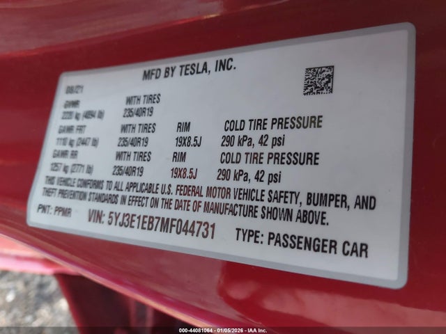 Продаж на аукціоні авто 2021 Tesla Model 3 Long Range Dual Motor All-wheel Drive, vin: 5YJ3E1EB7MF044731, номер лоту: 44081064