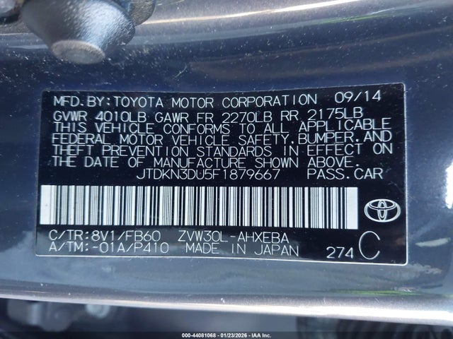 Toyota Prius Two 2015 JTDKN3DU5F1879667 Image 9