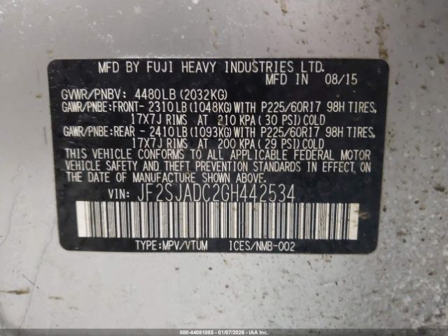 2016 SUBARU FORESTER JF2SJADC2GH442534 Photo 8