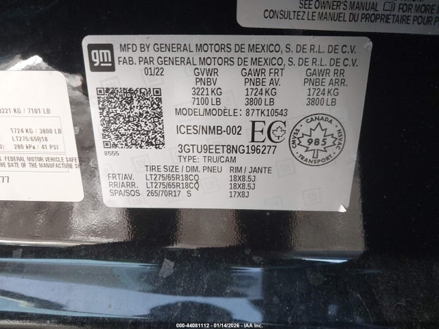 Продажа на аукционе авто 2022 Gmc Sierra 1500 Limited 4wd  Short Box At4/4wd  Standard Box At4, vin: 3GTU9EET8NG196277, номер лота: 44081112