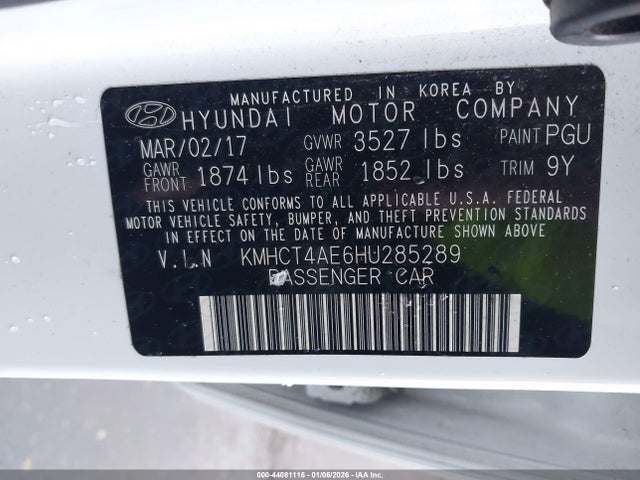 KMHCT4AE6HU285289 Hyundai Accent Value Edition