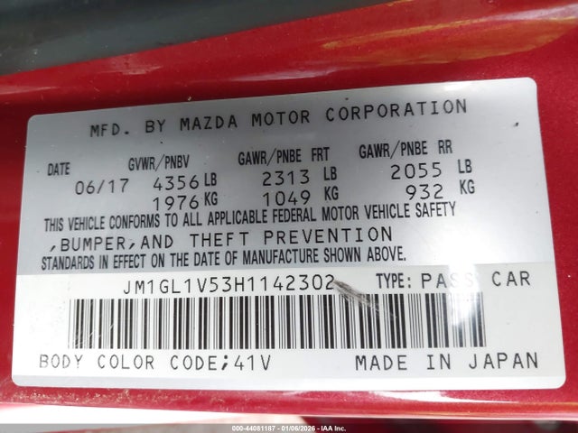 JM1GL1V53H1142302 Mazda Mazda6 Touring