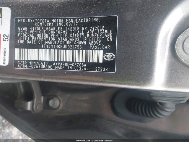 Продажа на аукционе авто 2018 Toyota Camry Xle, vin: 4T1B11HK5JU021756, номер лота: 44081219