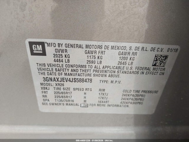 Chevrolet EQUINOX LT 2018 3GNAXJEV4JS588478 Image 9