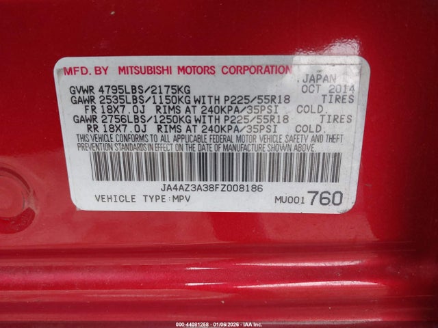 2015 MITSUBISHI OUTLANDER JA4AZ3A38FZ008186 Photo 8