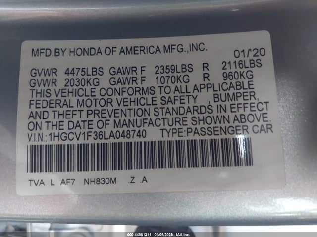 1HGCV1F36LA048740 Honda Accord Sport