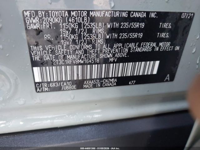 2021 TOYOTA RAV4 2T3C1RFV8MW164518 Photo 8