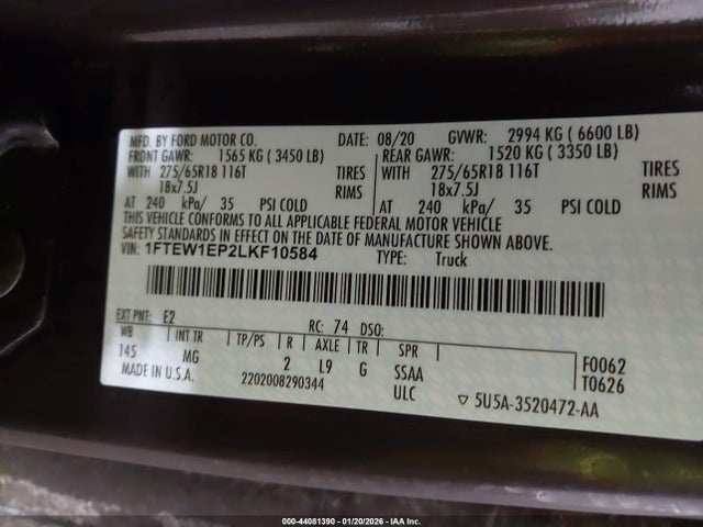 1FTEW1EP2LKF10584 Ford 2.7l-4v