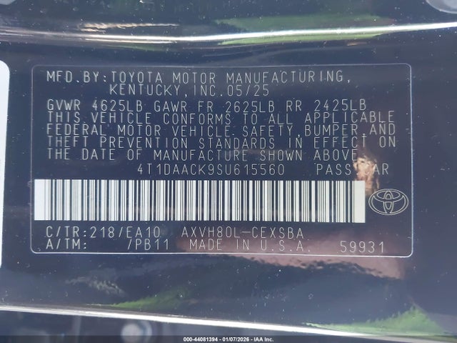 Toyota CAMRY SE 2025 4T1DAACK9SU615560 Image 9