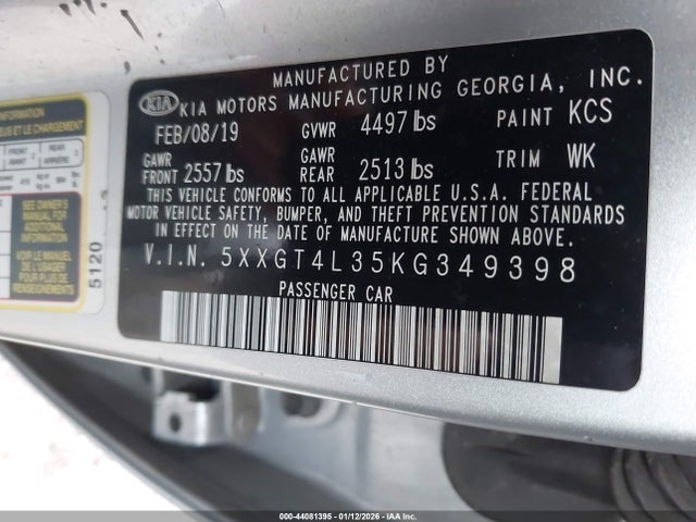 5XXGT4L35KG349398 KIA Optima Lx