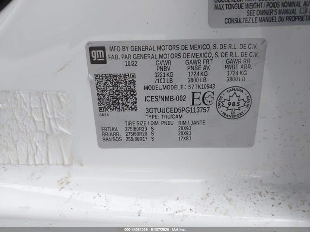 Aukcja sprzedaży 2023 Gmc Sierra 1500 Elevation, vin: 3GTUUCED5PG113757, numer aukcji: 44081396