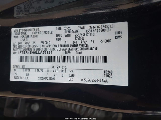 2020 FORD RANGER 1FTER4EH6LLA56321 Photo 8