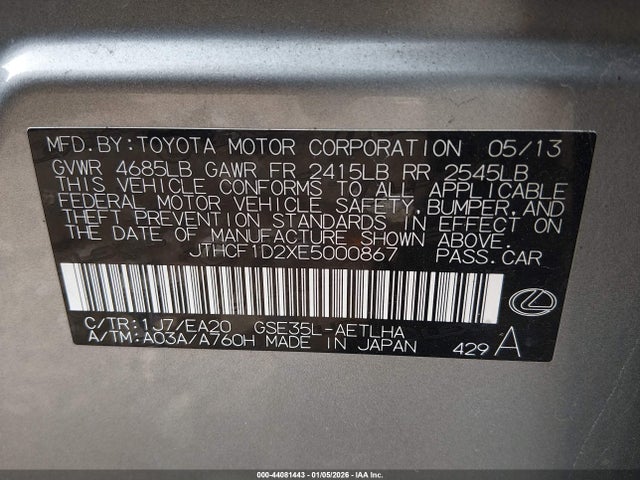 2014 LEXUS IS 250 JTHCF1D2XE5000867 Photo 8