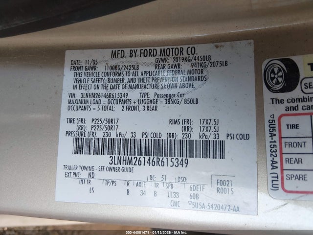 2006 LINCOLN ZEPHYR 3LNHM26146R615349 Photo 8