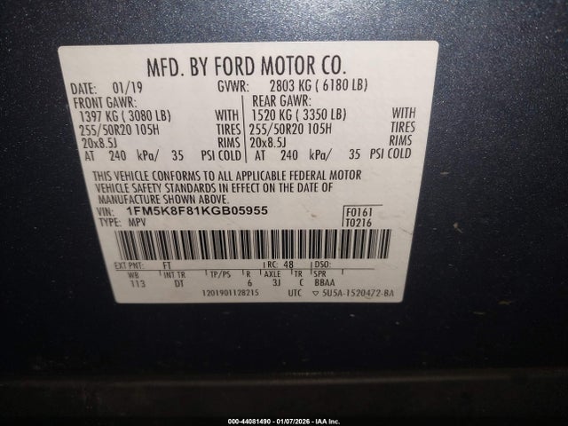 Ford Explorer Limited 2019 1FM5K8F81KGB05955 Image 9
