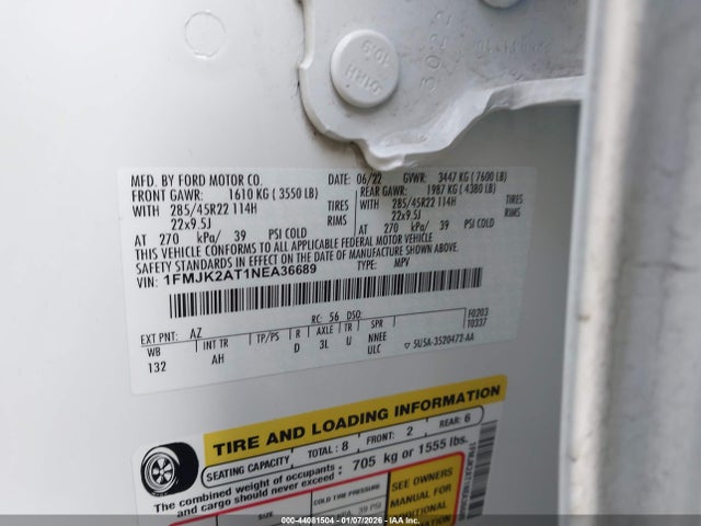1FMJK2AT1NEA36689 Ford Expedition Limited Max