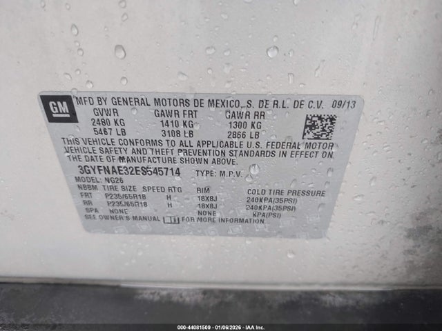 2014 Cadillac Srx Standard მანქანა იყიდება აუქციონზე, vin: 3GYFNAE32ES545714, აუქციონის ნომერი: 44081509