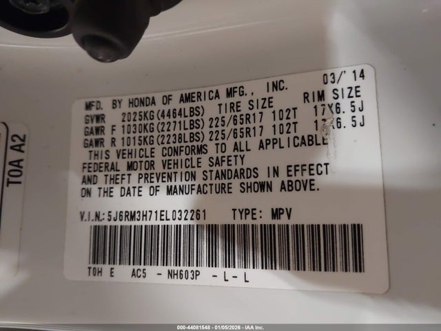 5J6RM3H71EL032261 Honda Cr-v Ex-l