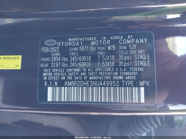 2022 HYUNDAI PALISADE KM8R2DHE3NU449953 Photo 8