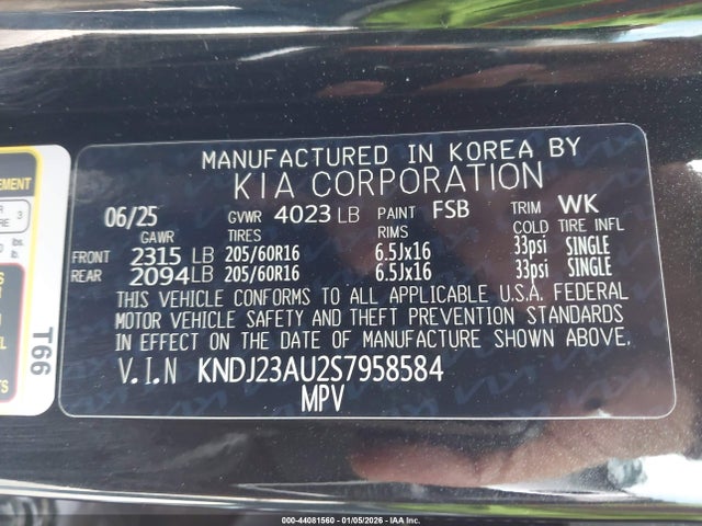 2025 Kia Soul Lx მანქანა იყიდება აუქციონზე, vin: KNDJ23AU2S7958584, აუქციონის ნომერი: 44081560