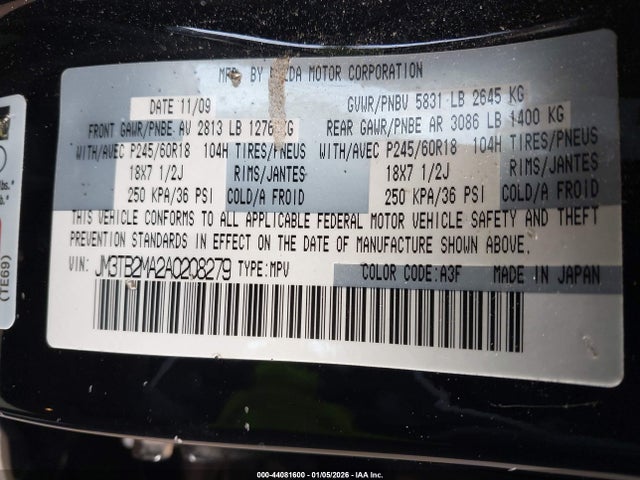 44081600 :رقم المزاد ، JM3TB2MA2A0208279 vin ، 2010 Mazda Cx-9 Sport مزاد بيع