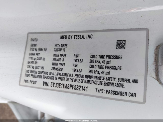Продаж на аукціоні авто 2023 Tesla Model 3 Rear-wheel Drive, vin: 5YJ3E1EA8PF582141, номер лоту: 44081637