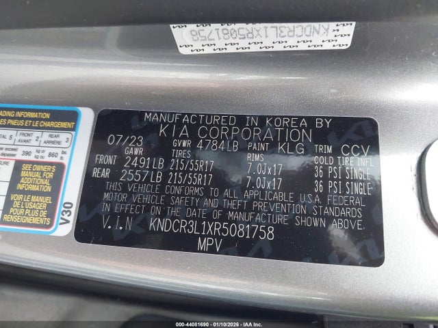 KNDCR3L1XR5081758 KIA Niro Ev Wind