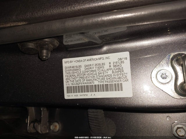 44081693 :رقم المزاد ، 19UUB2F61KA003670 vin ، 2019 Acura Tlx Tech   A-spec Pkgs مزاد بيع