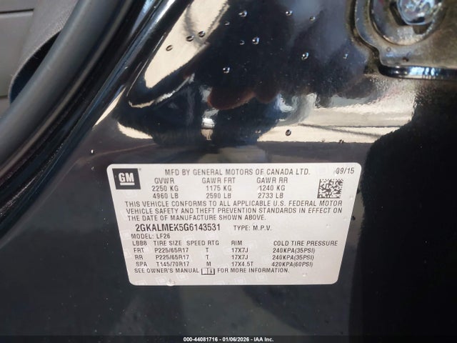 GMC Terrain Sle-1 2016 2GKALMEK5G6143531 Image 9