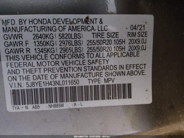 5J8YE1H43NL011650 Acura Mdx Technology Package