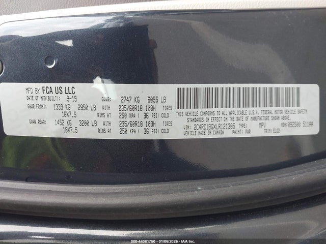 44081750 :رقم المزاد ، 2C4RC1BGXLR121305 vin ، 2020 Chrysler Pacifica Touring L مزاد بيع