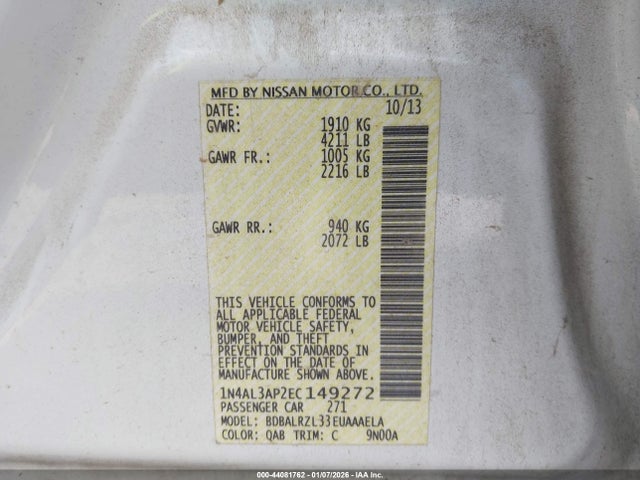 Nissan Altima 2.5 S 2014 1N4AL3AP2EC149272 Image 9