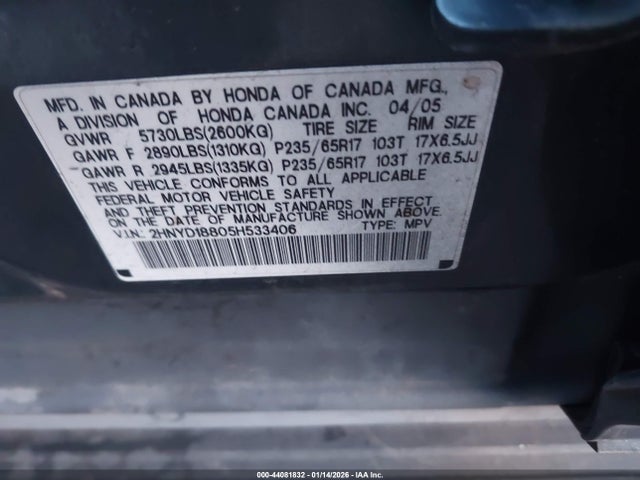 Aukcja sprzedaży 2005 Acura Mdx, vin: 2HNYD18805H533406, numer aukcji: 44081832