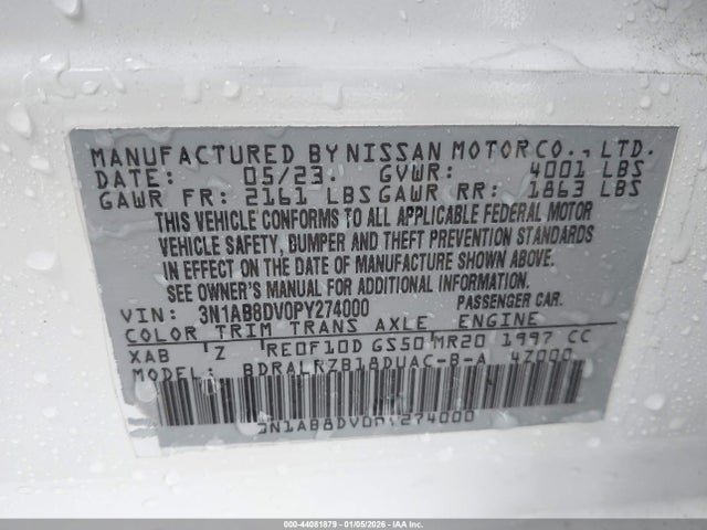 44081879 :رقم المزاد ، 3N1AB8DV0PY274000 vin ، 2023 Nissan Sentra Sr Xtronic Cvt مزاد بيع
