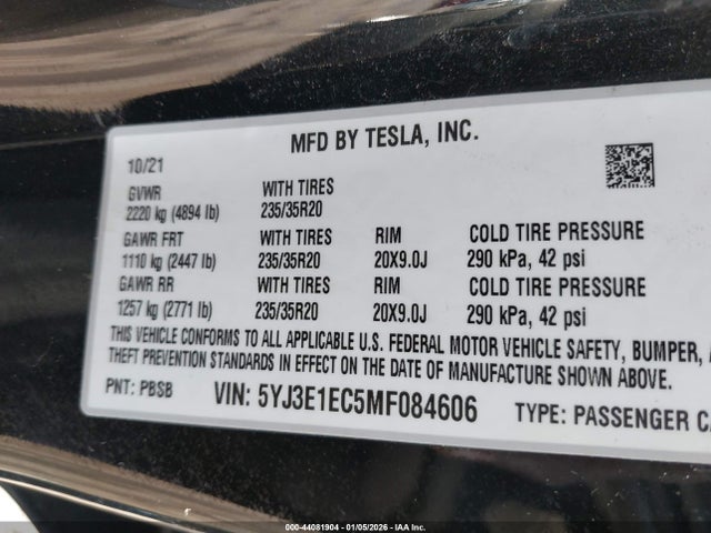 2021 TESLA MODEL 3 5YJ3E1EC5MF084606 Photo 8