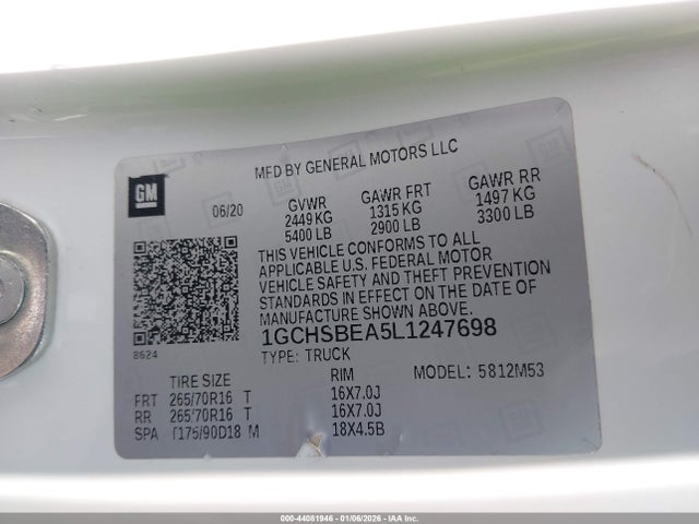 1GCHSBEA5L1247698 Chevrolet Colorado 2wd Long Box Wt