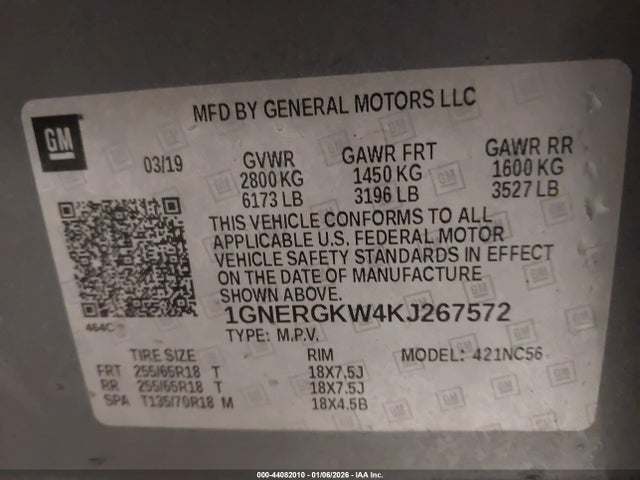 1GNERGKW4KJ267572 Chevrolet Traverse 1lt