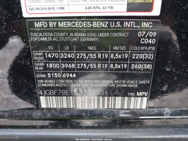 2010 MERCEDES-BENZ GL 450 4JGBF7BE1AA537136 Photo 8