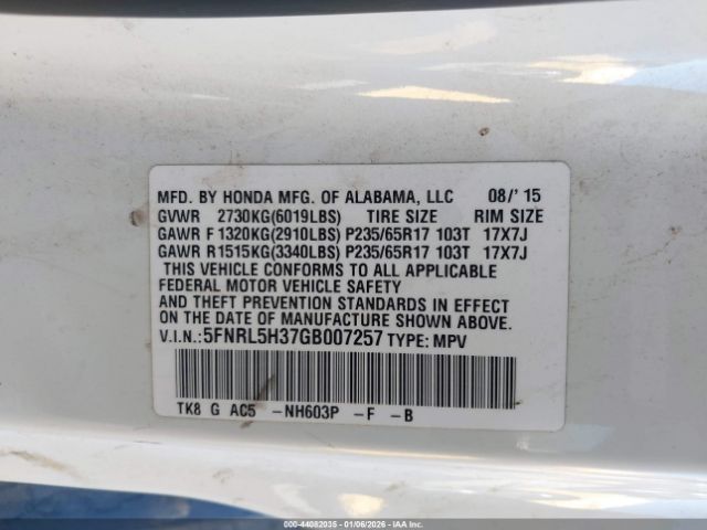 2016 HONDA ODYSSEY 5FNRL5H37GB007257 Photo 8