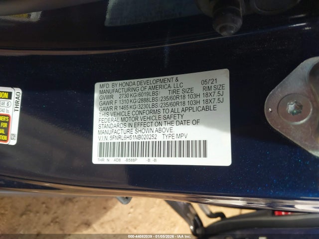 5FNRL6H51NB020252 Honda ODYSSEY EX