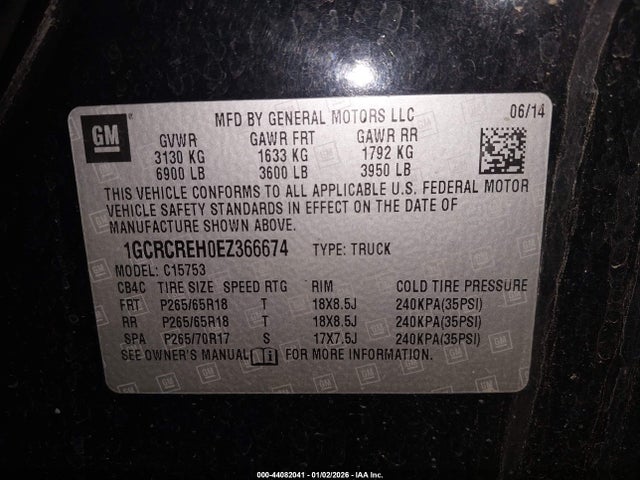 1GCRCREH0EZ366674 Chevrolet Silverado 1500 1lt