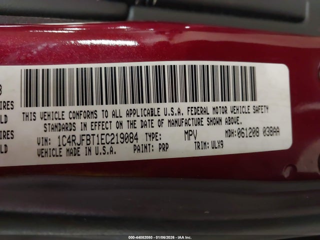 44082080 :رقم المزاد ، 1C4RJFBT1EC219084 vin ، 2014 Jeep Grand Cherokee Limited مزاد بيع