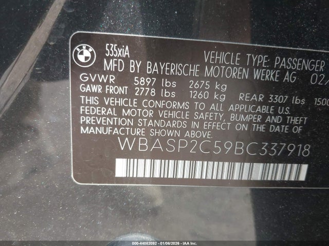 Aukcja sprzedaży 2011 Bmw 535i Gran Turismo Xdrive, vin: WBASP2C59BC337918, numer aukcji: 44082092