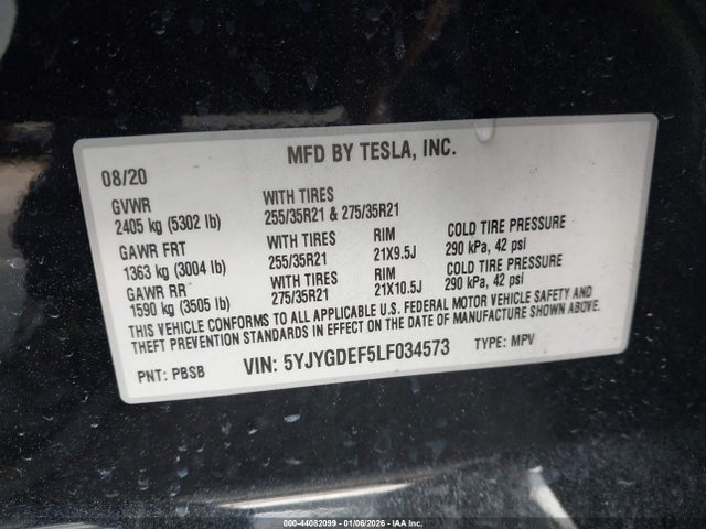 2020 TESLA MODEL Y 5YJYGDEF5LF034573 Photo 8