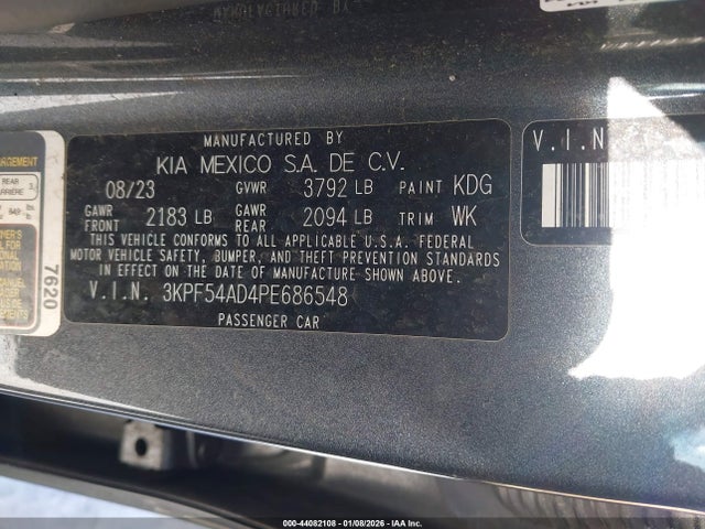 44082108 :رقم المزاد ، 3KPF54AD4PE686548 vin ، 2023 Kia Forte Gt-line مزاد بيع