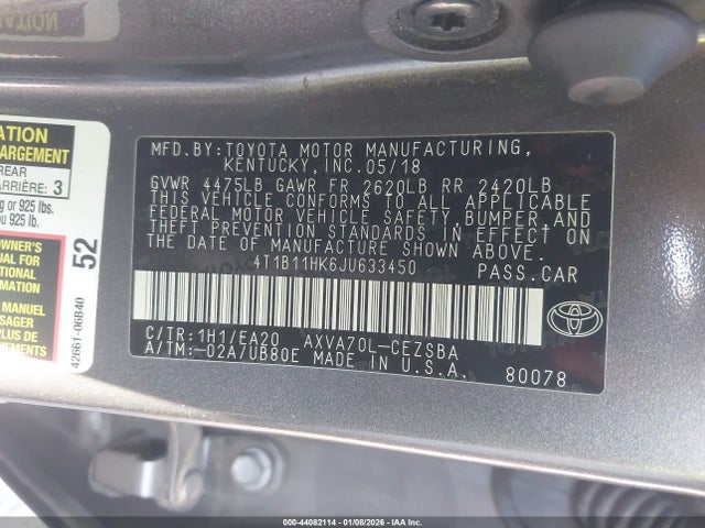 4T1B11HK6JU633450 Toyota CAMRY SE