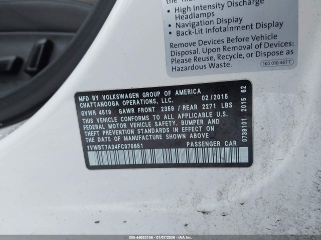 2015 VOLKSWAGEN PASSAT 1VWBT7A34FC070851 Photo 8