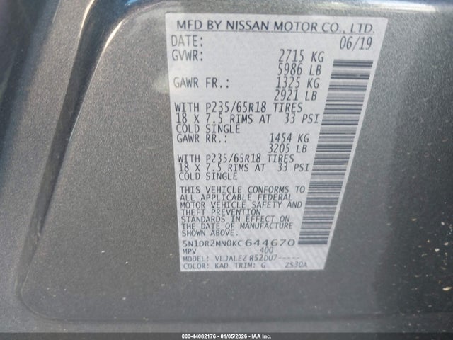 Nissan Pathfinder Sv 2019 5N1DR2MN0KC644670 Image 9